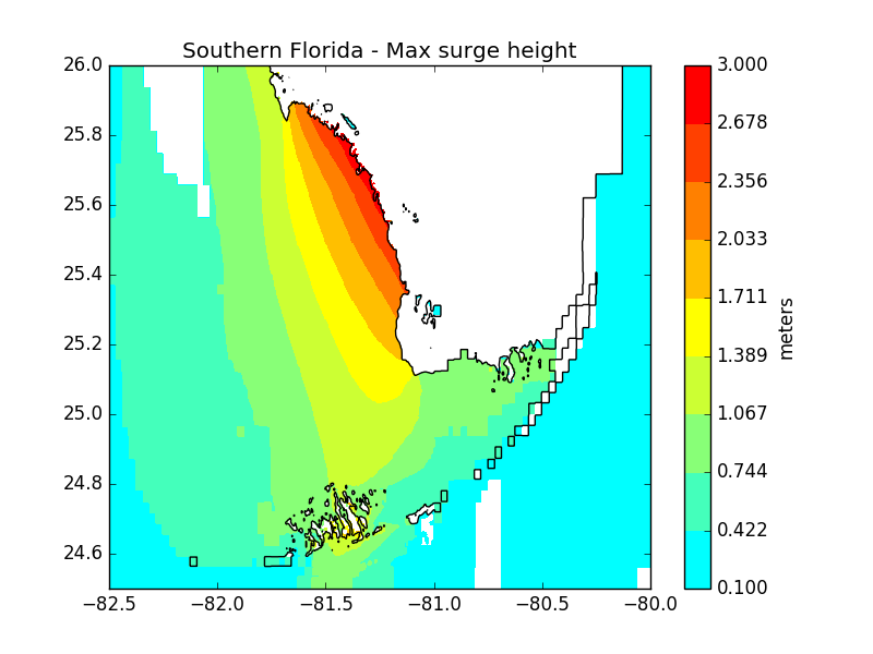 Max surge heights in southern Florida during Hurricane Irma